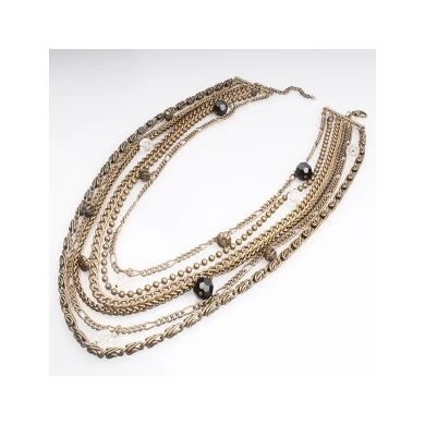 Antique Gold Multi Type Layered Chains Necklace