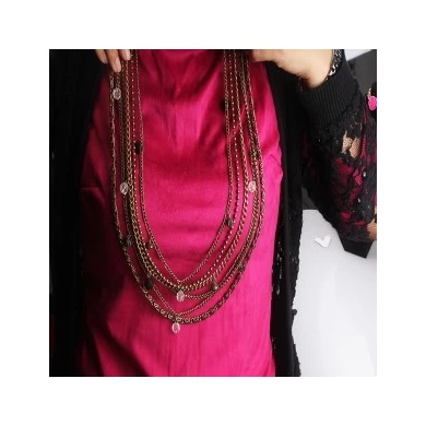 Antique Gold Multi Type Layered Chains Necklace