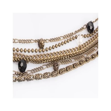 Antique Gold Multi Type Layered Chains Necklace