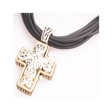 Black Leather Cords Cross Pendant Necklace