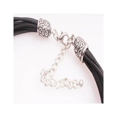 Black Leather Cords Cross Pendant Necklace