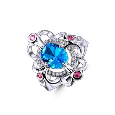 China Manufacturer 925 Sterling Silver Created Rainbow Topaz Statement Ring for Women