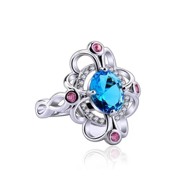 China Manufacturer 925 Sterling Silver Created Rainbow Topaz Statement Ring for Women