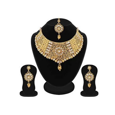 China Wholesale Gold Plated Diamond Studded Bridal Necklace Set for Women