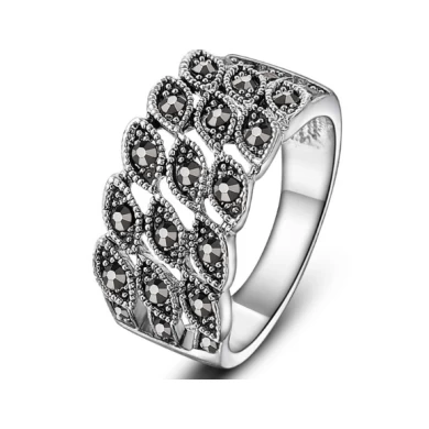 Fashion 925 Silver Jewellery Ring Black Marcasite Ring Manufacturer China