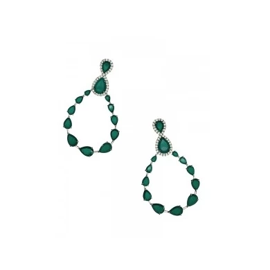 Fashion personality environmental copper alloy stud earrings, Trend fashion women rhinestone trendy green statement Earrings for women jewelry Factory Price