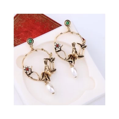 Gold Color Birds Flowers Big Earrings for Women New Design Cute Fashion Jewelry