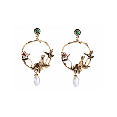 Gold Color Birds Flowers Big Earrings for Women New Design Cute Fashion Jewelry
