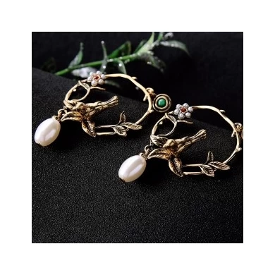 Gold Color Birds Flowers Big Earrings for Women New Design Cute Fashion Jewelry