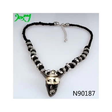 Gothic black leather cord palestine skull necklace N90187