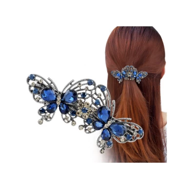New retro style blue rose red hairpin butterfly shaped diamond women's hair accessories