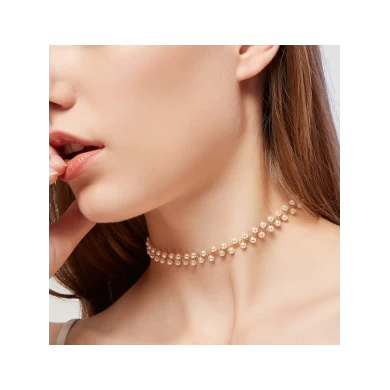 Professional Manufacturer Zinc Alloy Gold Artificial Pearl Short Necklace for Woman