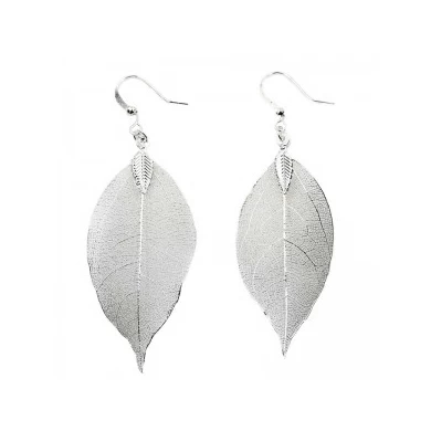 Silver Color  Natural Leaf Dangle Statement Necklaces Earrings for Women Jewelry