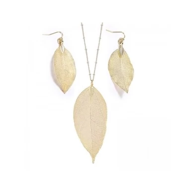 Silver Color  Natural Leaf Dangle Statement Necklaces Earrings for Women Jewelry