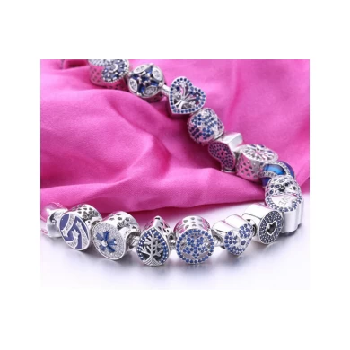 Wholesale Original 925 Sterling Silver Blue CZ Beads Bracelets Making Jewelry for Women