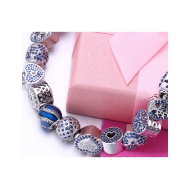 Wholesale Original 925 Sterling Silver Blue CZ Beads Bracelets Making Jewelry for Women