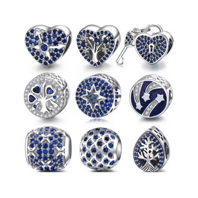 Wholesale Original 925 Sterling Silver Blue CZ Beads Bracelets Making Jewelry for Women