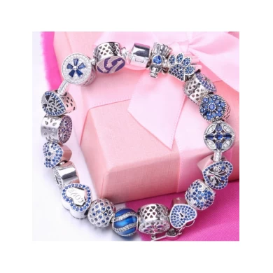 Wholesale Original 925 Sterling Silver Blue CZ Beads Bracelets Making Jewelry for Women