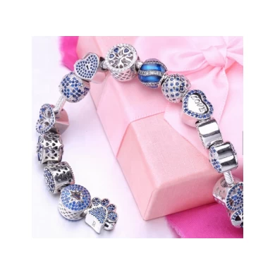 Wholesale Original 925 Sterling Silver Blue CZ Beads Bracelets Making Jewelry for Women