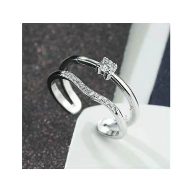 Wholesale copper alloy open love tiny zircon pearl designs double ring for woman