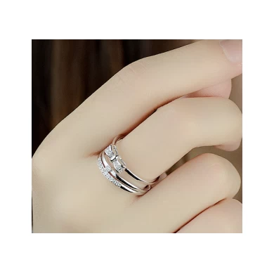 Wholesale copper alloy open love tiny zircon pearl designs double ring for woman