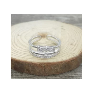 Wholesale copper alloy open love tiny zircon pearl designs double ring for woman