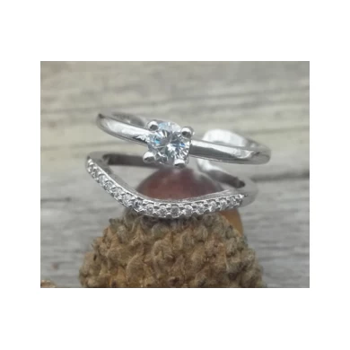 Wholesale copper alloy open love tiny zircon pearl designs double ring for woman