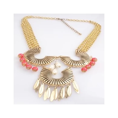 beaded cheap chains horn chocker necklace gold jewelry N90071