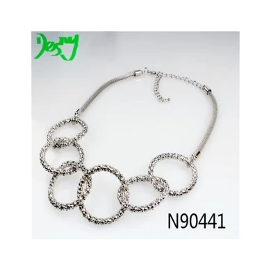 big silver six rings vintage boutique pendant necklace N90441