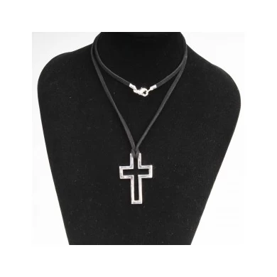 leather rope horseshoe nail cross pendant necklace N90294