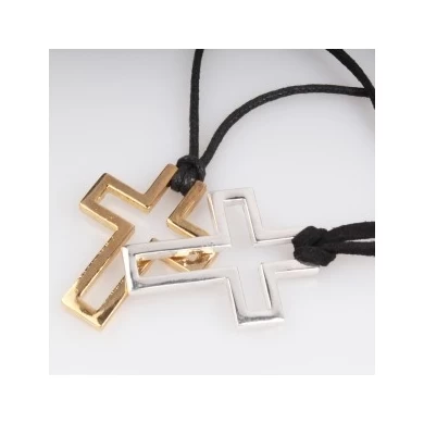 leather rope horseshoe nail cross pendant necklace N90294