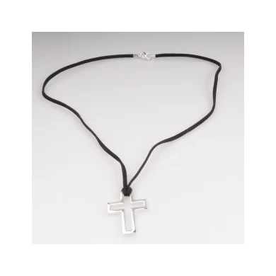 leather rope horseshoe nail cross pendant necklace N90294