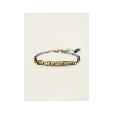 multi-color stone charm simple etching letter brass bracelet