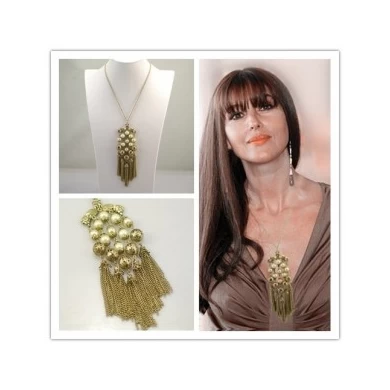 vintage boutique gold tassel pendant pearl necklace ZN006