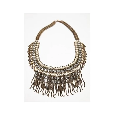 vintage state charm chunky chain tassel beaded collar necklace