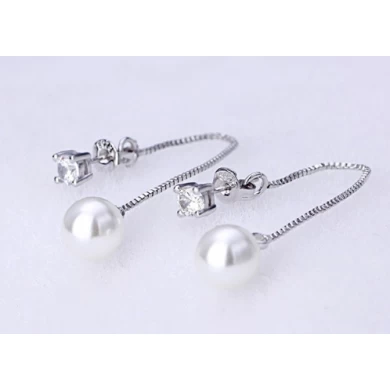 18K White plated long earring for women CZ Pearl earrings for women wedding Silver earring manufacturer