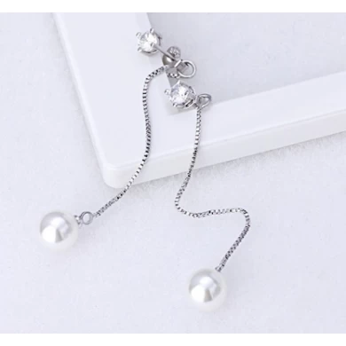 18K White plated long earring for women CZ Pearl earrings for women wedding Silver earring manufacturer