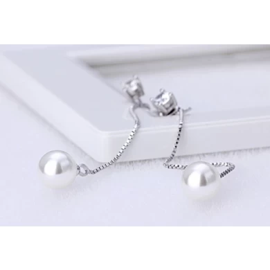 18K White plated long earring for women CZ Pearl earrings for women wedding Silver earring manufacturer