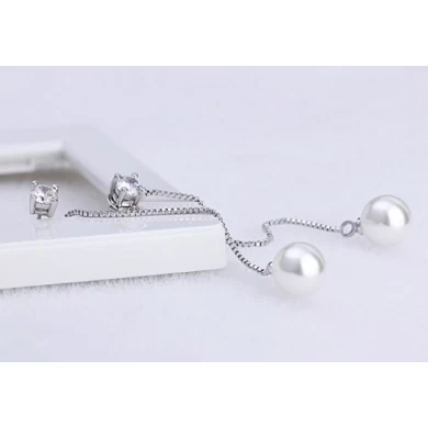 18K White plated long earring for women CZ Pearl earrings for women wedding Silver earring manufacturer