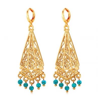 2018 Hot Vintage Earrings Women Indian Jewelry 18K Gold Plated Turquoise Chandelier Drop Earrings