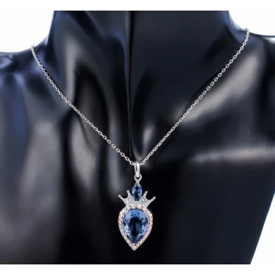 2018 Latest Women Jewelry 925 Sterling Silver Necklace Pendant with Bule Gemstone