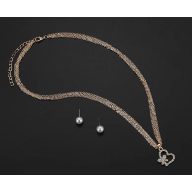 2018 fashion jewelry,gold plated earring and long chains necklace pearls necklace sets jewelry supplier