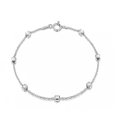 925 Sterling Silver 1.4 Singapore Chain Bracelet Size with 4 mm Ball Beads China Factory