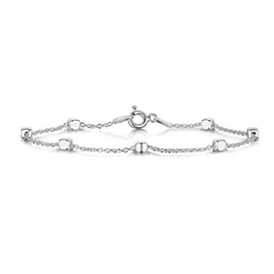 925 Sterling Silver 1.4 Singapore Chain Bracelet Size with 4 mm Ball Beads China Factory