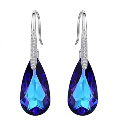 925 Sterling Silver Crystals Teardrop Hook Dangle Earrings Wholesale in China