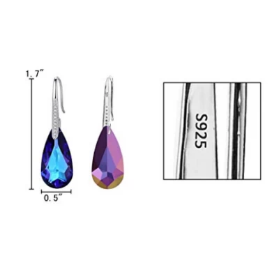 925 Sterling Silver Crystals Teardrop Hook Dangle Earrings Wholesale in China