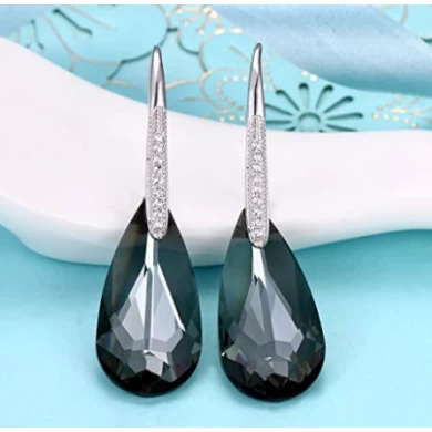 925 Sterling Silver Crystals Teardrop Hook Dangle Earrings Wholesale in China