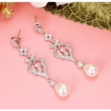 925 Sterling Silver Freshwater Cultured Pearl Teardrop Dangle Earrings for Christmas Promotion