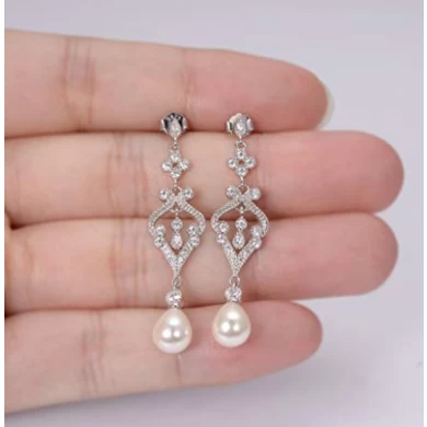 925 Sterling Silver Freshwater Cultured Pearl Teardrop Dangle Earrings for Christmas Promotion