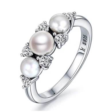 925 Sterling Silver Gorgeous Love Freshwater Pearl Ring for Women Wedding Jewelry Manufacturer